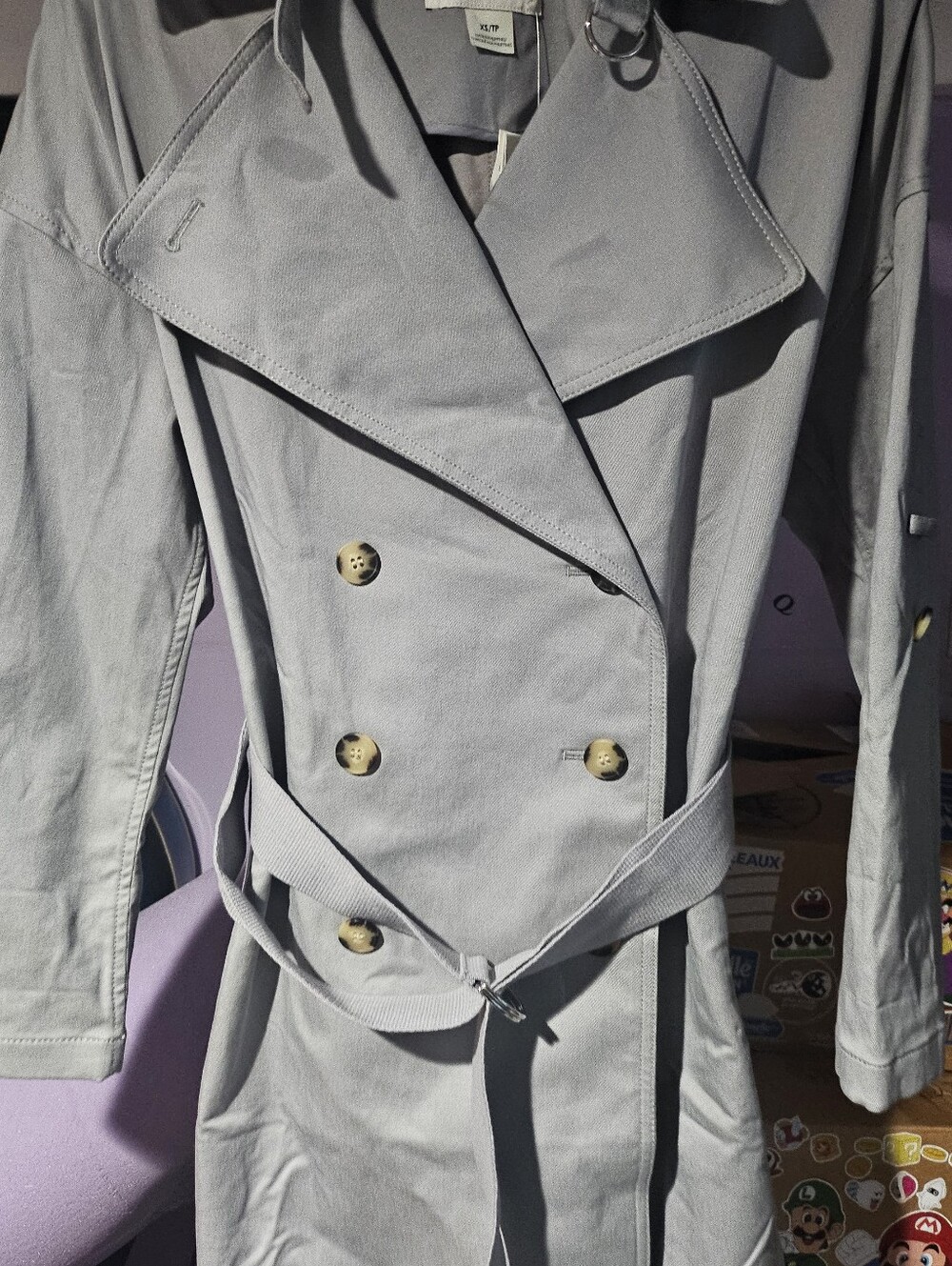 Club Monaco Light Gray Double-Breasted Trench Coat